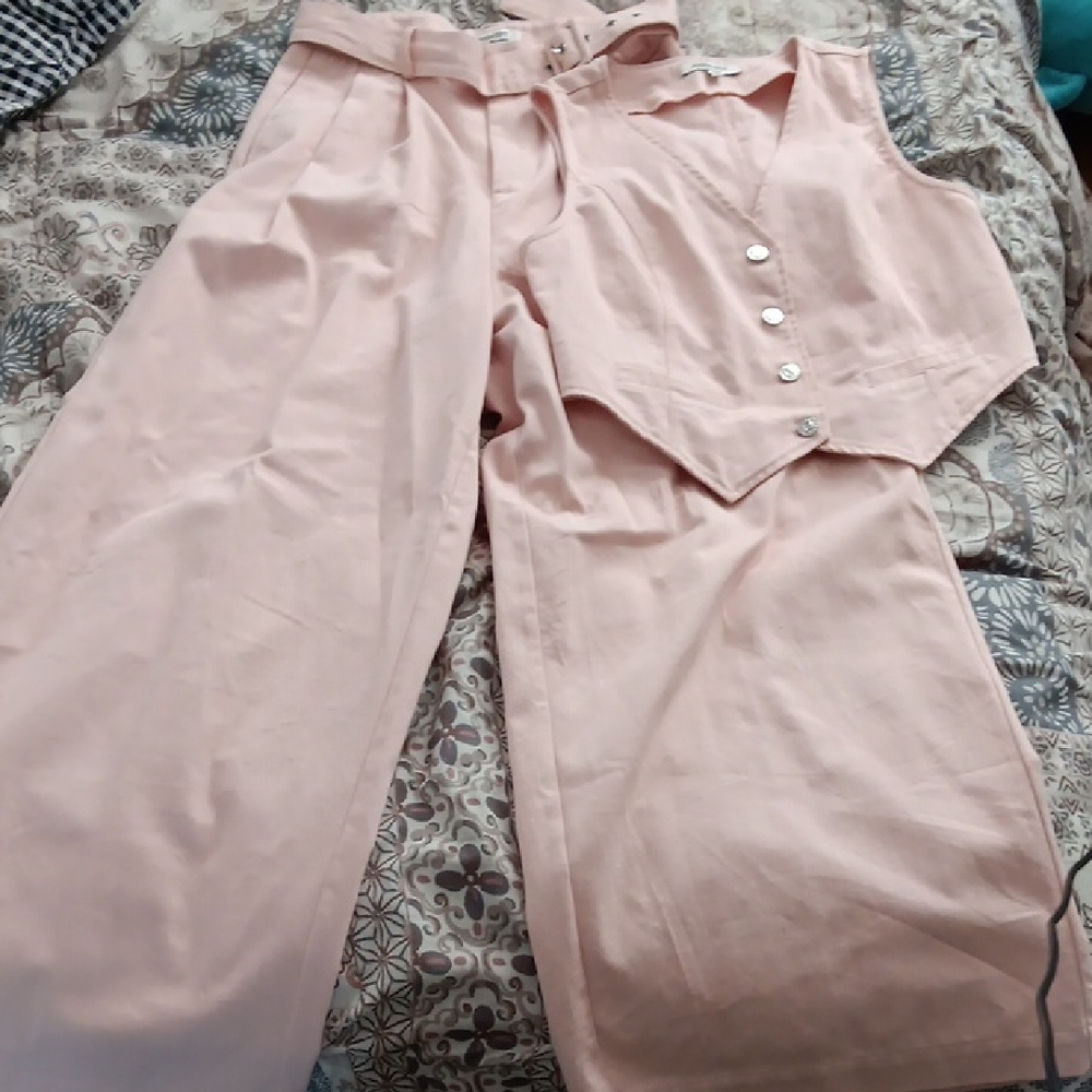 Elegant Blush Wide Leg Pants & Vest Set